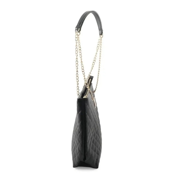 Badgley Mischka Black Quilted Tote with Gold Accents - Picture 3 of 5